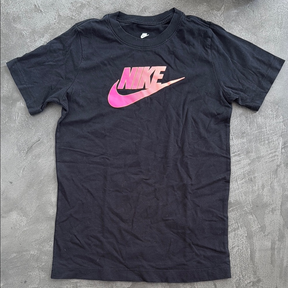 Nike Black Tee with Gradient Pink Logo